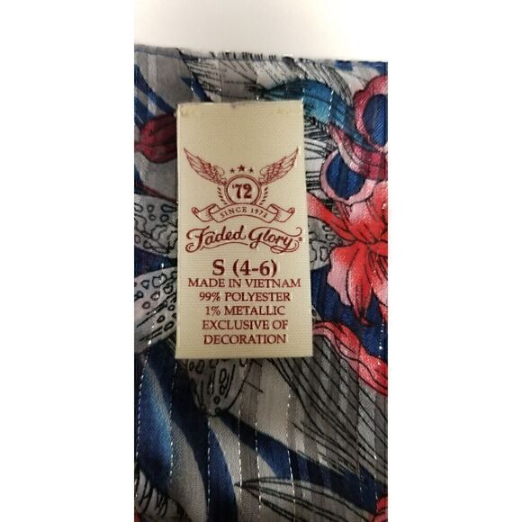 Faded Glory Women's Metallic Floral Blouse/Top Red Blue & Silver Small(4-6) - Picture 7 of 7